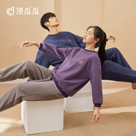 顶瓜瓜秋冬男女睡衣羊羔绒套头时尚家居服套装2022年新款商品大图
