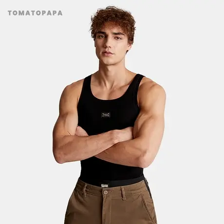 TOMATOPAPA原创背心春夏新款金属皮章美式运动健身无袖训练男背心图片