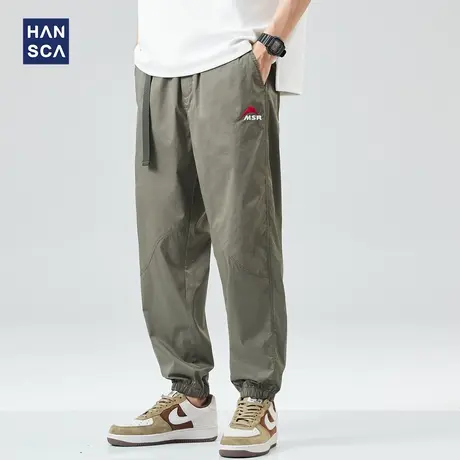 hansca冰丝休闲裤男美式复古2023年夏季薄款潮牌宽松束脚弹力长裤商品大图
