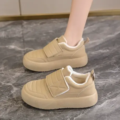 冬季女鞋加绒保暖一脚蹬棉鞋女士二棉魔术贴休闲运动板鞋2024新款商品大图