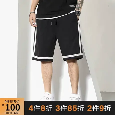 GxxH大码短裤男夏季2022韩版潮流宽松直筒胖子休闲撞色织带五分裤商品大图