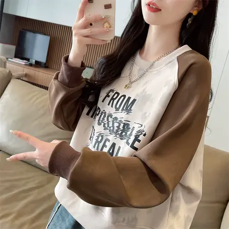 早春设计感小众短款卫衣女春秋季韩版宽松薄款撞色插肩袖上衣外套商品大图