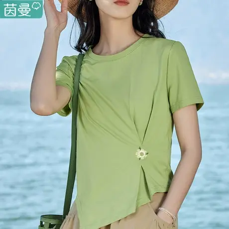 茵曼官方旗舰店官网时尚女上衣气质洋气遮肚子设计感短袖t恤别致图片