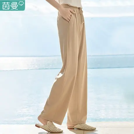 茵曼黑色裤子女夏季薄款冰丝休闲裤小个子阔腿裤女2024新款夏款图片