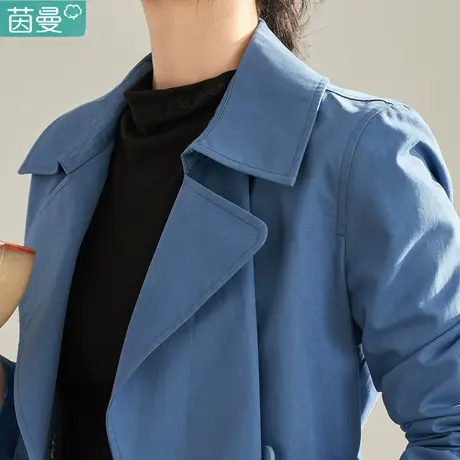 茵曼官方旗舰店女装2024春新款田园翻领双排扣宽松长袖风衣外套图片