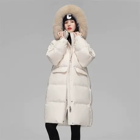 雪中飞羽绒服女2023新款冬季长款连帽貉子大毛领宽松保暖时尚外套图片