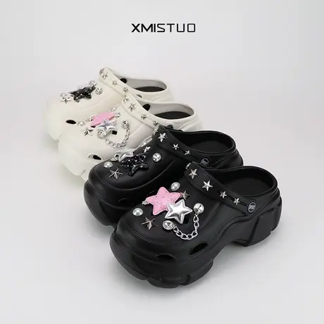 高跟洞洞鞋女外穿时尚铆钉厚底防滑夏季沙滩两穿包头凉拖鞋ins潮图片