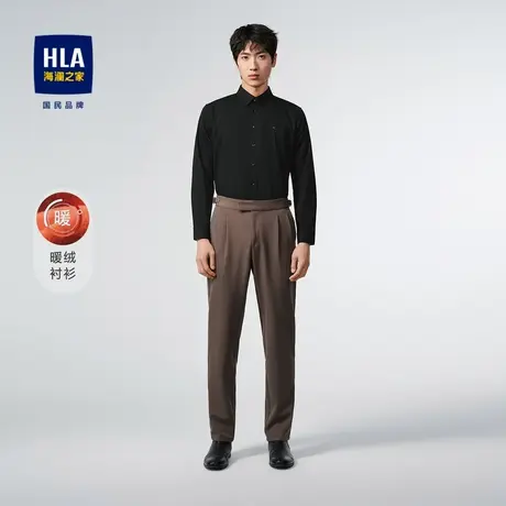 【加绒】HLA/海澜之家保暖黑色长袖衬衫商务休闲暖绒系列衬衣男商品大图