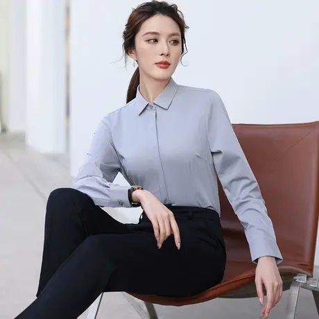 衬衫女高级感灰色气质休闲韩版显瘦长袖衬衣2023春秋工装面试衬衫商品大图