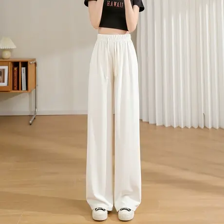 时尚气质休闲长裤2023年春季新款女士百搭松紧高腰显瘦通勤直筒裤商品大图