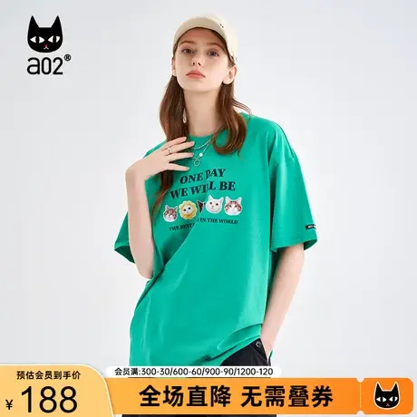 【趣玩】a02甜酷减龄T恤女2023夏季新品可爱猫咪印花宽松休闲短袖商品大图