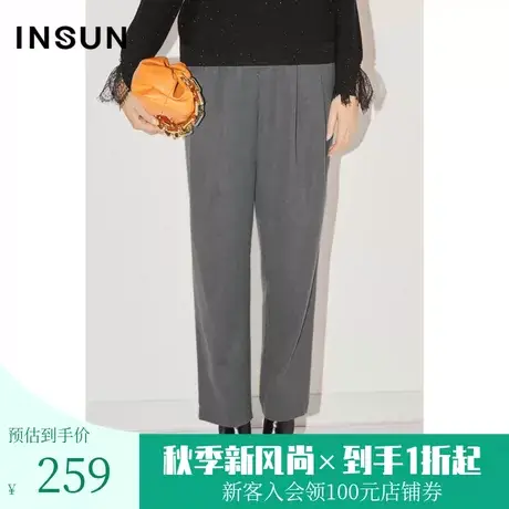 恩裳COVER春秋季新款时尚前中打褶设计经典高腰休闲九分萝卜裤图片