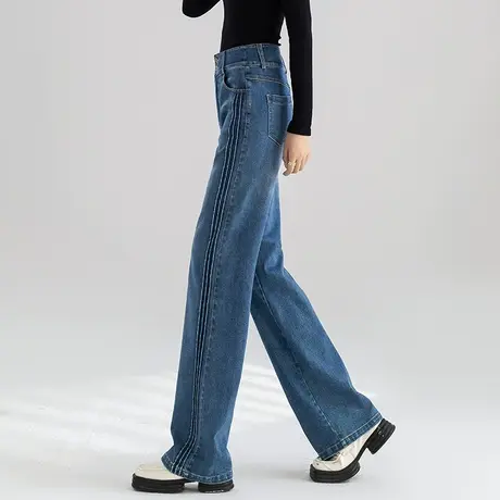 窄版高腰直筒牛仔裤女2023新款秋季女裤春秋显瘦裤子拖地裤阔腿裤商品大图