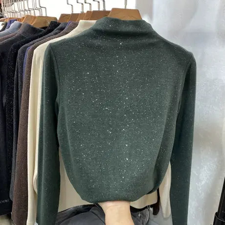 半高领德绒打底衫长袖t恤女2020秋冬保暖内搭加绒加厚洋气上衣服商品大图