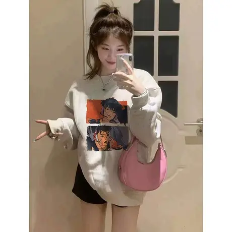 美式复古hiphop潮牌卫衣女春秋薄款宽松oversize慵懒风小个子外套商品大图