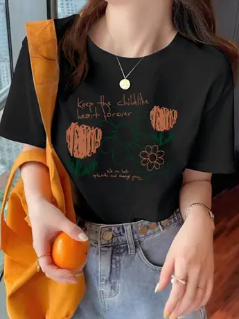 仿棉短袖t恤女夏季美式复古宽松显瘦设计感小众正肩女装体恤上衣商品大图