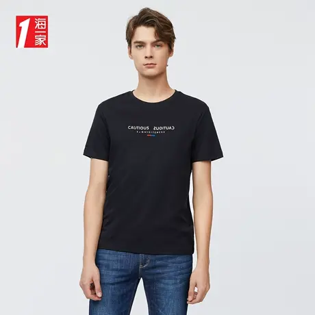 海一家基础休闲短T新款舒适圆领简约字母青年男士短袖T恤商品大图