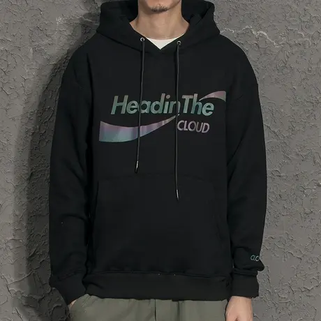 2021年帅气炫彩字母加绒卫衣外套男春季潮流男生潮牌连帽春装上衣图片