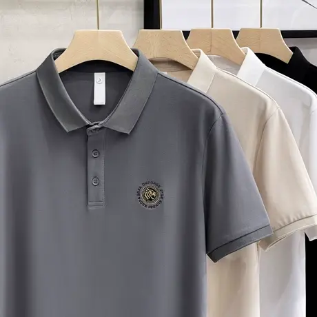 男士polo衫夏季潮牌宽松翻领保罗上衣英伦风冰丝刺绣休闲短袖t恤商品大图