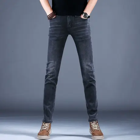 2023百搭新款牛仔裤男夏季深灰色修身时尚小脚裤棉弹男潮牌百搭裤图片