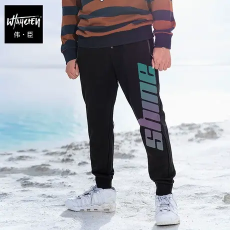 伟臣潮牌大码男装夜光反光印花休闲长裤男胖子加绒加厚保暖卫裤春商品大图