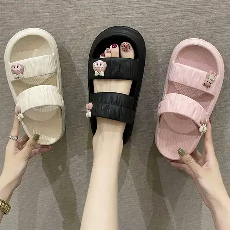 凉拖鞋女夏季外穿ins潮可爱女孩小熊踩屎感厚底防滑两穿沙滩凉鞋商品大图