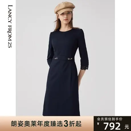 朗姿蕾丝修身连衣裙春秋职业修身显瘦七分袖中长款裙子女高级感商品大图