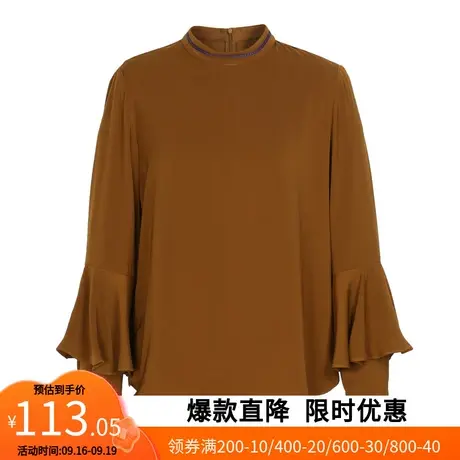 【艾格】2023春季新款雪纺衫女荷叶袖高级日系复古休闲宽松上衣潮商品大图
