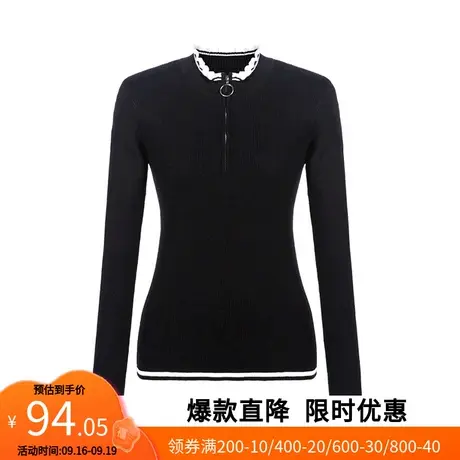 【艾格】2022年新款修身毛衣女chic花瓣立领拼接金属拉链针织衫图片