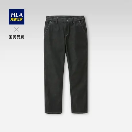 HLA/海澜之家猫须工艺牛仔裤2023夏新松紧腰五袋款宽松中腰长裤男图片
