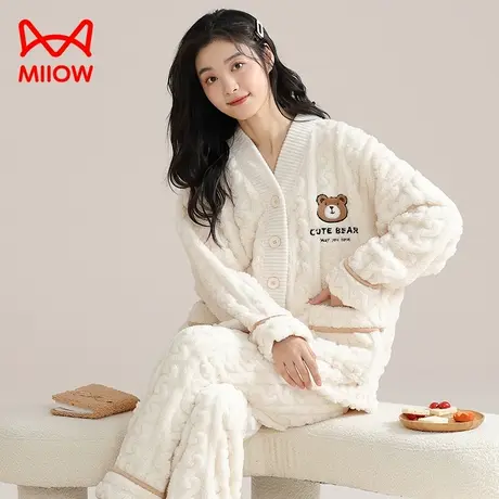 猫人女士睡衣女珊瑚绒加厚加绒冬季法兰绒家居服套装新款可外穿图片