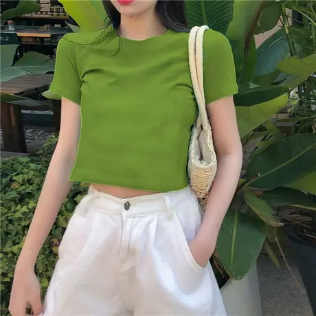 2023夏季新款别致设计感小众短款辣妹上衣正肩短袖t恤女半袖体恤图片