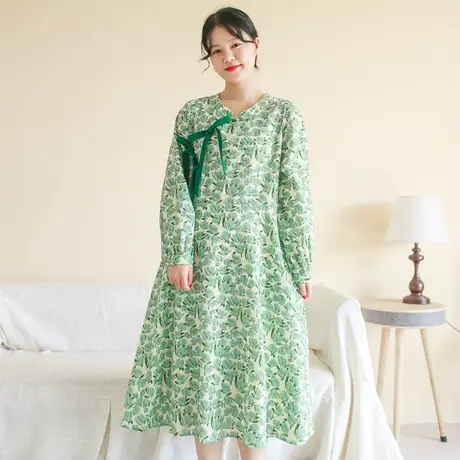 胖妹妹秋季2023新品新中式改良旗袍裙大码微胖复古盐缩工艺连衣裙商品大图