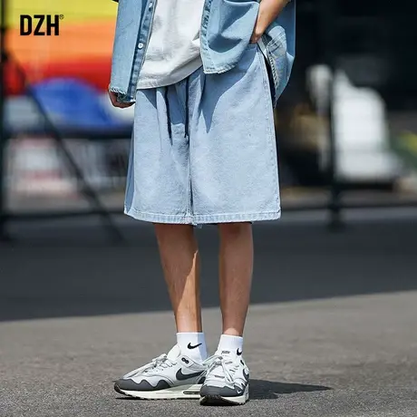 男士浅蓝色牛仔短裤男潮牌夏季薄款休闲五分裤宽松裤子2023年新款图片