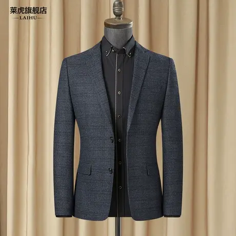 秋季新款男士休闲西装外套中年商务时尚潮流格子小西服男单西上衣商品大图