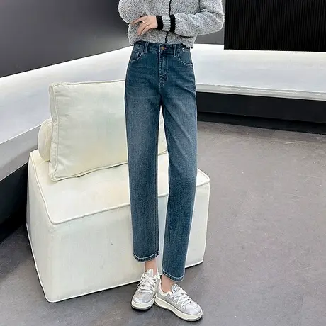 丽洁直筒牛仔裤女春季2025新款爆款高腰显瘦浅色九分窄版烟管裤子商品大图