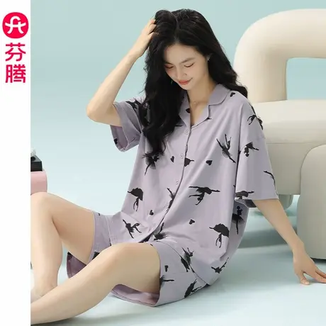 芬腾女睡衣夏季纯棉短袖短裤薄款套装韩版休闲宽松少女开衫家居服图片