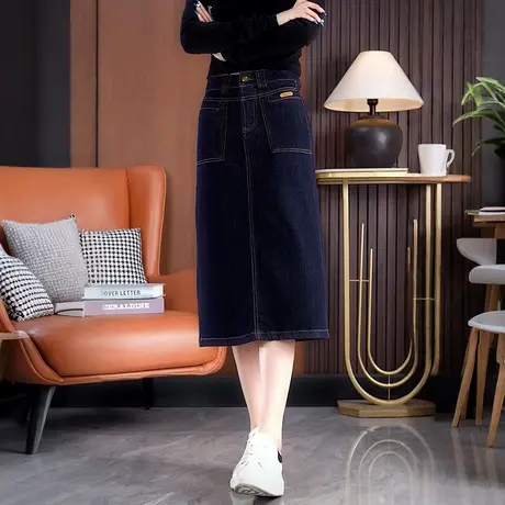 夏季新款牛仔半身裙女2025高腰中长裙后开叉直筒显瘦轻薄A字裙图片