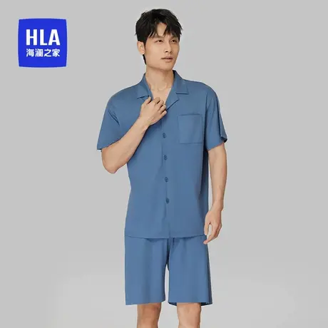 HLA/海澜之家男士短袖翻领家居服套装抗菌防螨宽松短裤睡衣可外穿商品大图