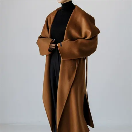 秋冬新款时尚宽松毛呢外套女中长款韩版简约大翻领大气毛呢大衣潮图片