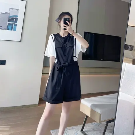 连体短裤女夏连体裤夏季2021新款连身裤大码气质雪纺胖mm显瘦宽松商品大图