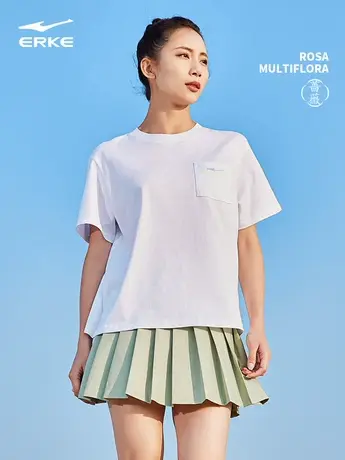 鸿星尔克短袖女2024新款夏季女T恤针织宽松运动休闲短袖纯棉体恤商品大图