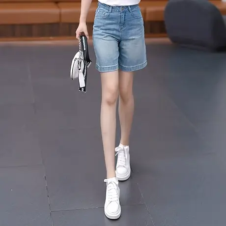 阔腿短裤牛仔裤女夏天五分裤2025新款高腰小个子宽松直筒休闲裤子商品大图