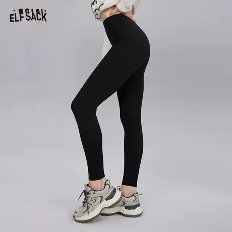 妖精的口袋高腰运动休闲打底裤女2023冬季新款黑色修身显瘦芭比裤图片