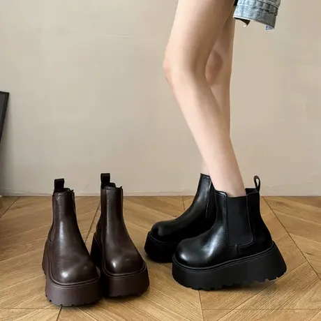 法式气质马丁靴女2025新款秋季加绒保暖小个子短靴厚底增高瘦瘦靴商品大图