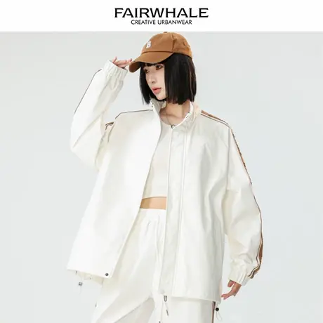 马克华菲美式复古条纹拼接连帽卫衣女2025新款春秋宽松休闲外套潮图片