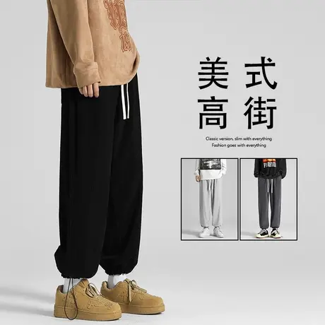 高级感灯芯绒裤子男阔腿裤秋冬季宽松运动休闲垂感拖地直筒裤潮牌商品大图