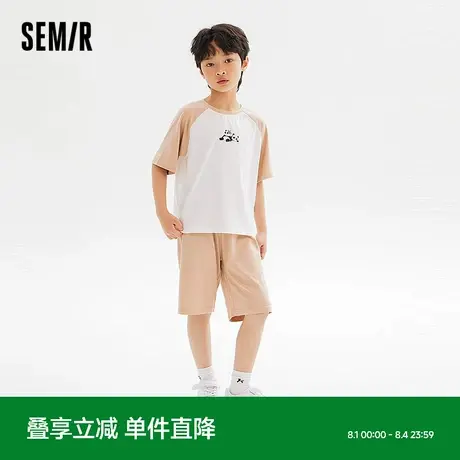 森马儿童短袖套装2024新款撞色插肩袖印花家居服夏季男童女童睡衣商品大图