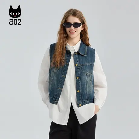a02街头风牛仔马甲女2025新款秋季短款马夹外套秋装叠穿上衣商品大图