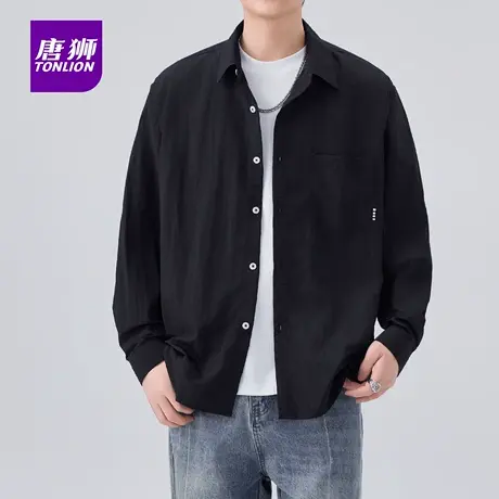 唐狮秋季薄款翻领长袖纯色衬衫男士纯色商务休闲外套上衣服学生AP图片